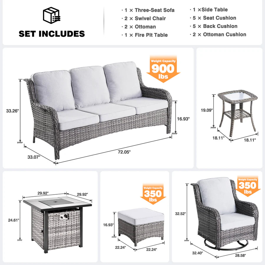 Outdoor Furniture 7-Piece with 30'' Fire Pit Table and Kenard 2 Rocking Chairs