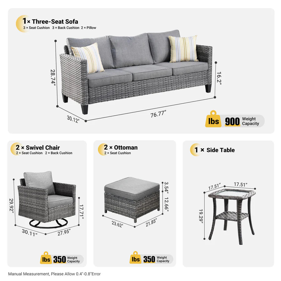 Patio Furniture Set 6-Piece with Swivel Rocking Chairs and Table