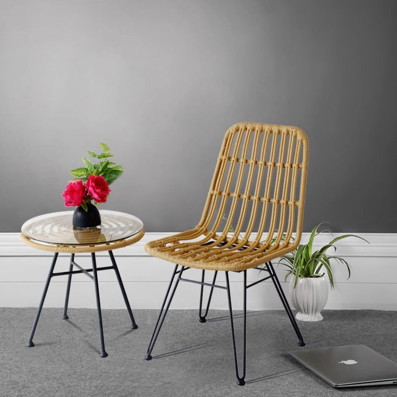 Balcony outdoor tea table and chair combination, simple and casual style, indoor rattan backrest chair, internet celebrity guesthouse, light luxury rattan chair