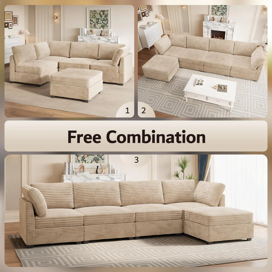 130.7" Modular Sectional Sofa Couch, L-Shaped Minimalist Couches, Modern Deep Seat Cloud Plush Corduroy Sofas Set