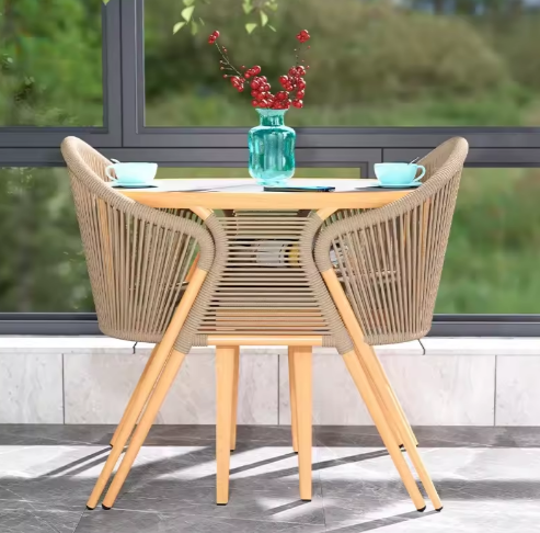 Luxury-inspired Balcony Furniture Set: Three-Piece Rattan Lounge Chair & Coffee Table Creative Outdoor Garden Set with Recliner