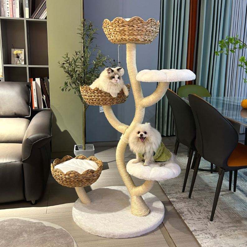 Natural Plantain Leaves Weaving Large Cat Tree Tower Cat Bed Cat Toy Tree With Sisal Scratch Column Home Decor Furniture