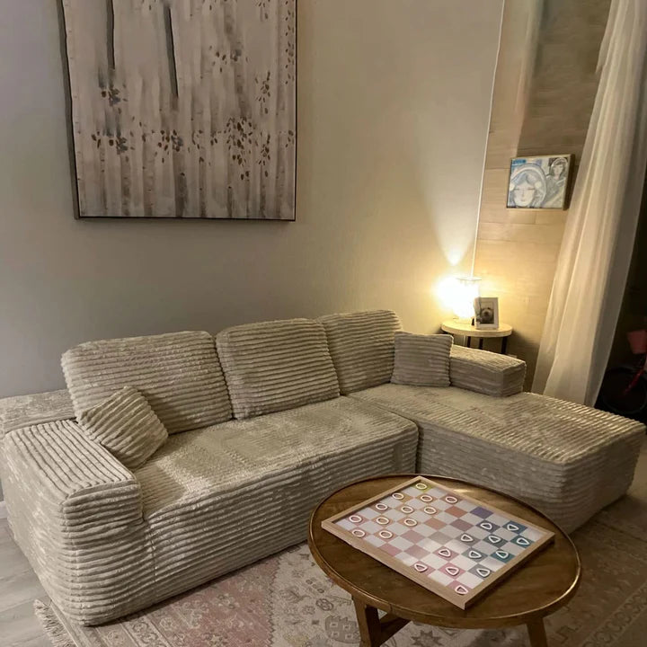 104" L-Shape Modular Couch with Chaise, Plush Corduroy Fabric, No Assembly Required