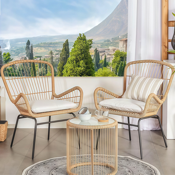 Balcony, outdoor tea table, chair combination, handmade rattan chair, courtyard leisure armchair, homestay, light luxury Nordic style rattan chair