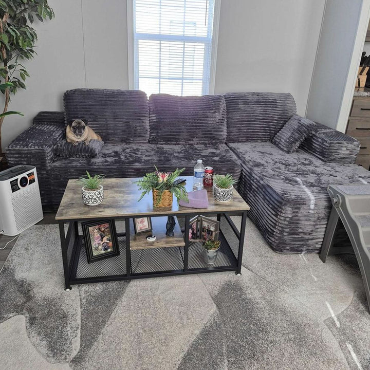 104" L-Shape Modular Couch with Chaise, Plush Corduroy Fabric, No Assembly Required