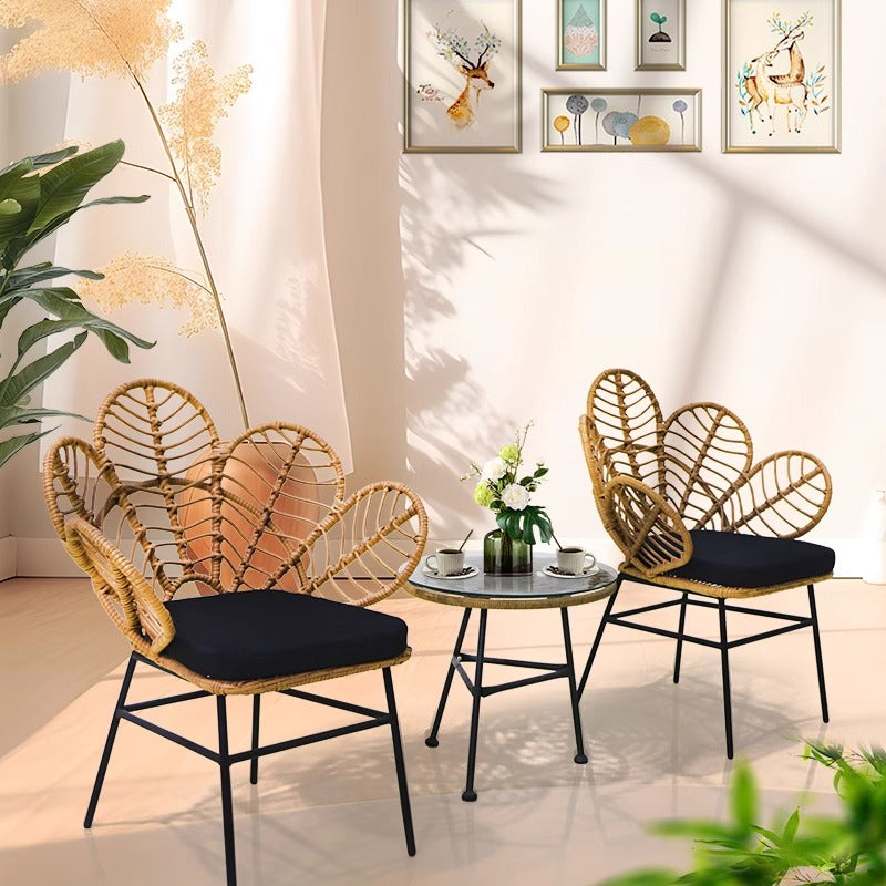 Balcony outdoor table and chair combination courtyard leisure Nordic style rattan chair handmade rattan weaving internet celebrity guesthouse flower rattan chair