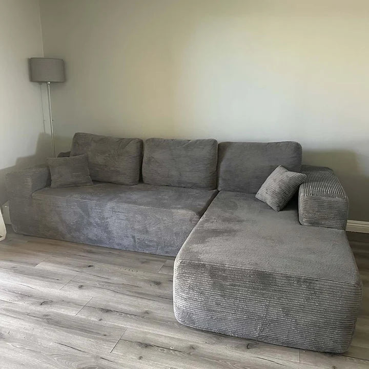 104" L-Shape Modular Couch with Chaise, Plush Corduroy Fabric, No Assembly Required