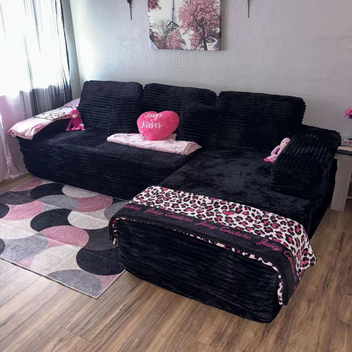 104" L-Shape Modular Couch with Chaise, Plush Corduroy Fabric, No Assembly Required