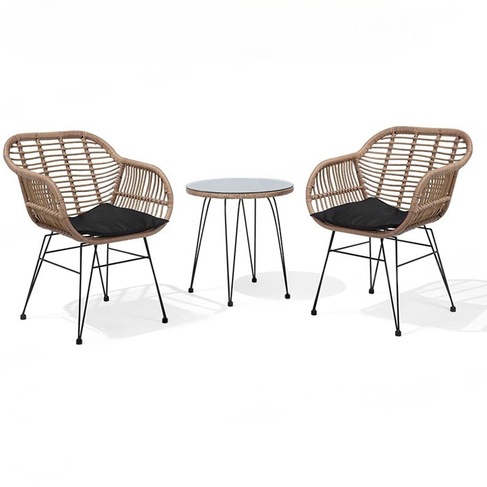 Outdoor balcony three piece set, household iron rattan leisure chair, solid wood table, courtyard simple handmade