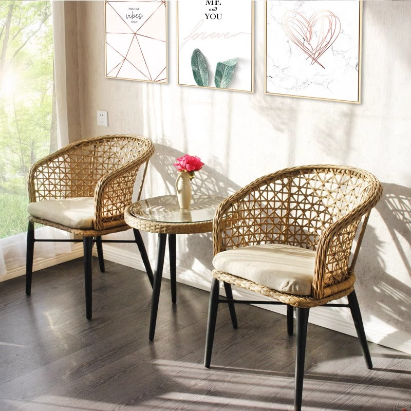 Outdoor Table and Chair Set - 3-Piece Casual Dining Furniture Combination Nordic-Style B&B Garden Rattan Chair and Coffee Table Outdoor Table and Chair Set