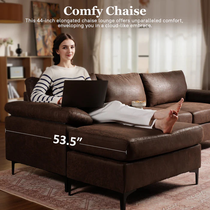 100.40" Reversible Chaise Sofa Suede Fabric