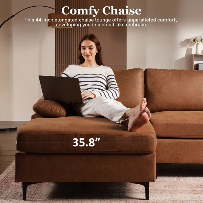 100.40" Reversible Chaise Sofa Suede Fabric