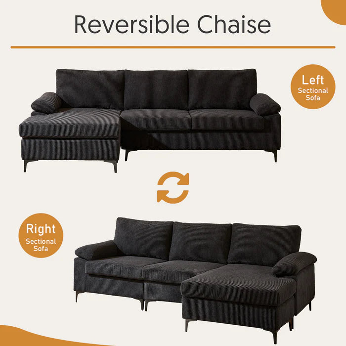 100.40" Reversible Chaise Sofa Wide-Wale Corduroy
