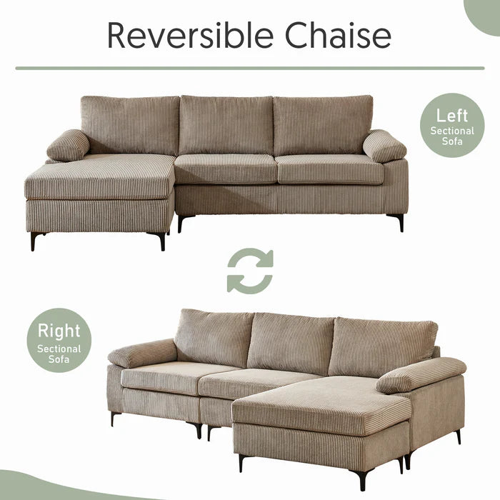 100.40" Reversible Chaise Sofa Wide-Wale Corduroy