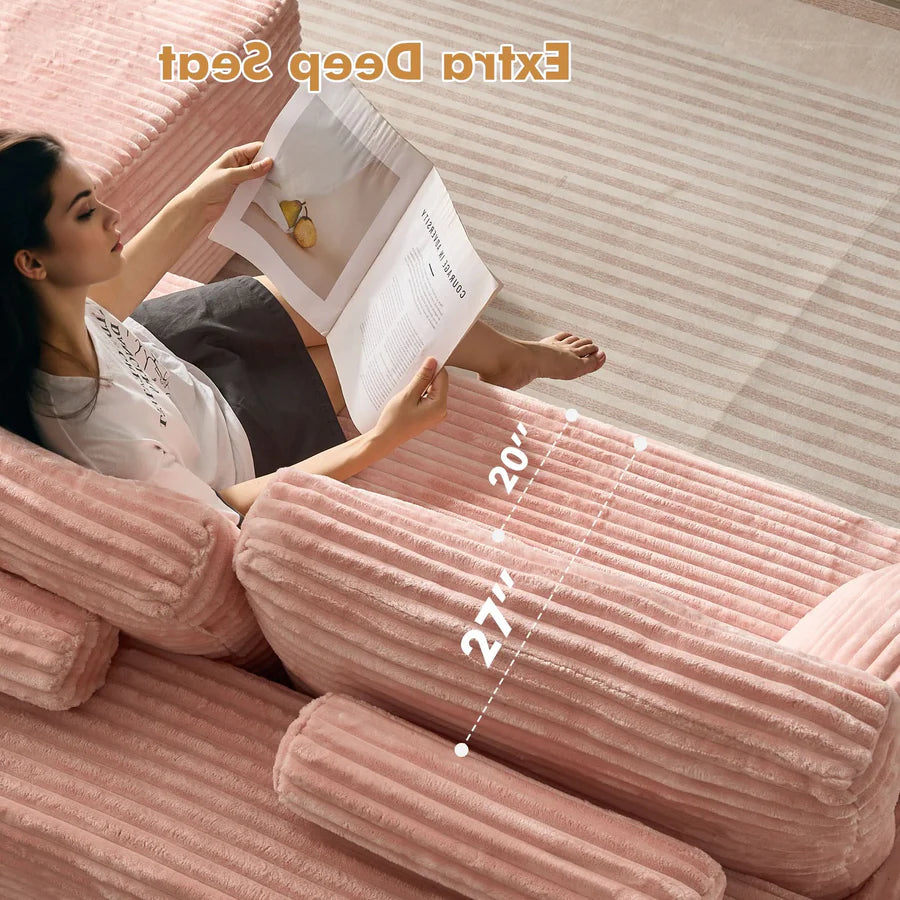 104" L-Shape Modular Couch with Chaise, Plush Corduroy Fabric, No Assembly Required