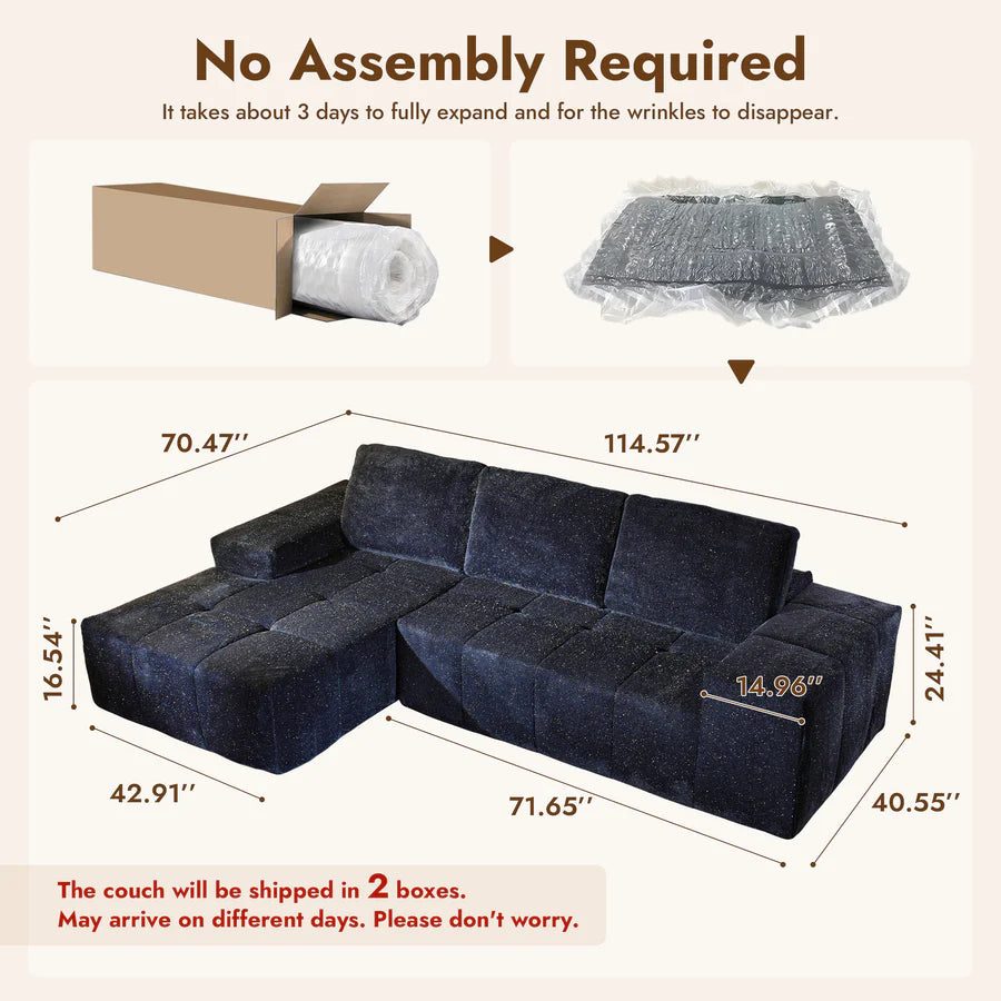 114" Cloud Sectional Sofa - L-Shaped Faux Leather Modular Couch with Deep Seat Chaise