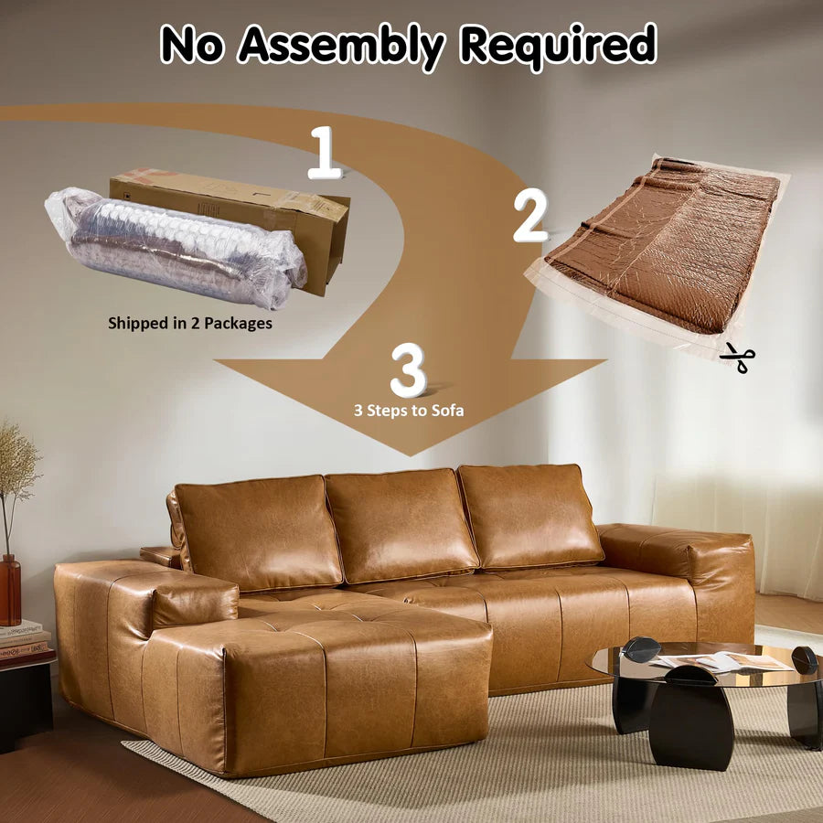 114" Cloud Sectional Sofa - L-Shaped Faux Leather Modular Couch with Deep Seat Chaise