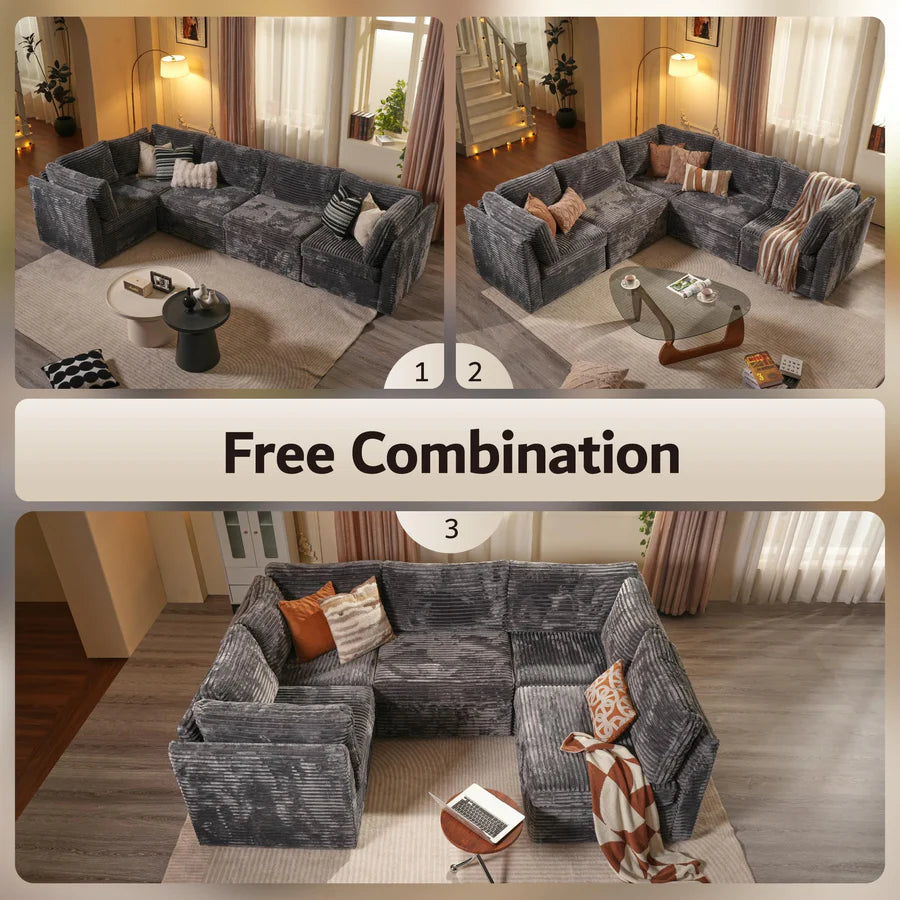 130.7" Modular Sectional Sofa Couch, L-Shaped Minimalist Couches with Convertible Chaise
