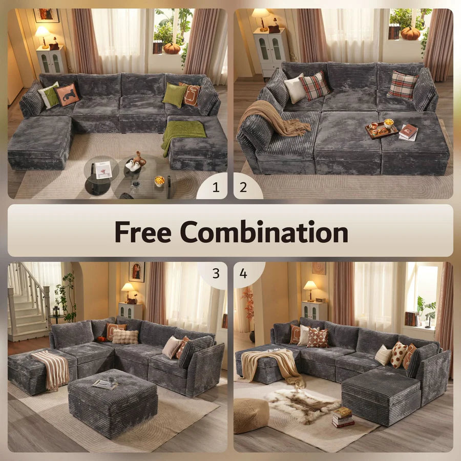 130.7" Modular Sectional Sofa Couch, U-Shaped Minimalist Couches with 2 Ottomans Chaise
