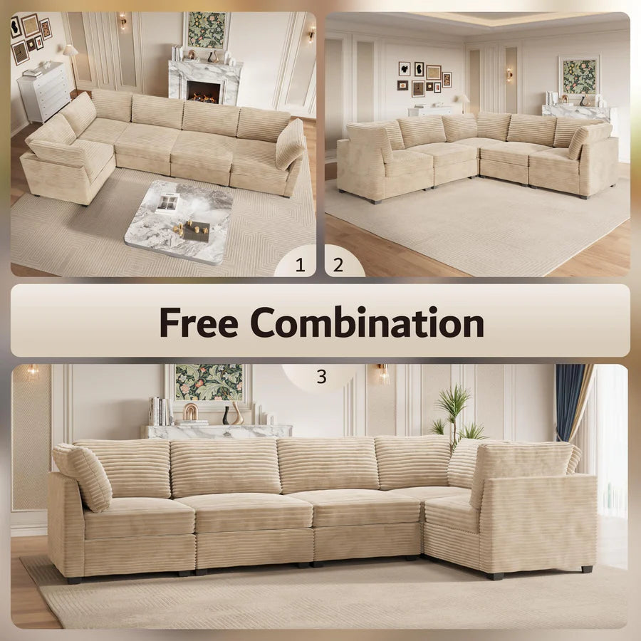 130.7" Modular Sectional Sofa Couch, L-Shaped Minimalist Couches with Convertible Chaise