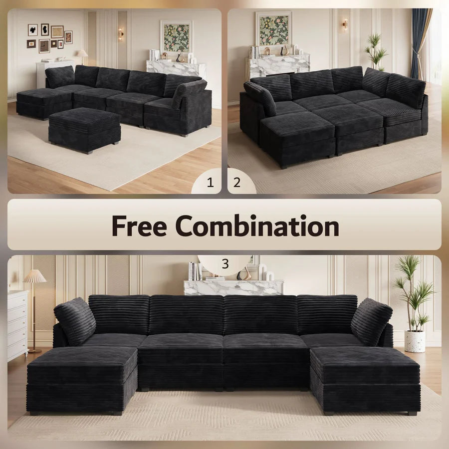 130.7" Modular Sectional Sofa Couch, U-Shaped Minimalist Couches with 2 Ottomans Chaise