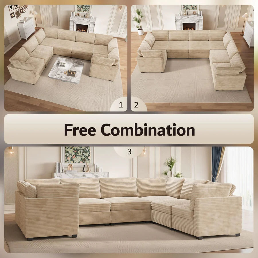 130.7" Modular Sectional Sofa Couch, U-Shaped Minimalist Couches with Oversized Chaise