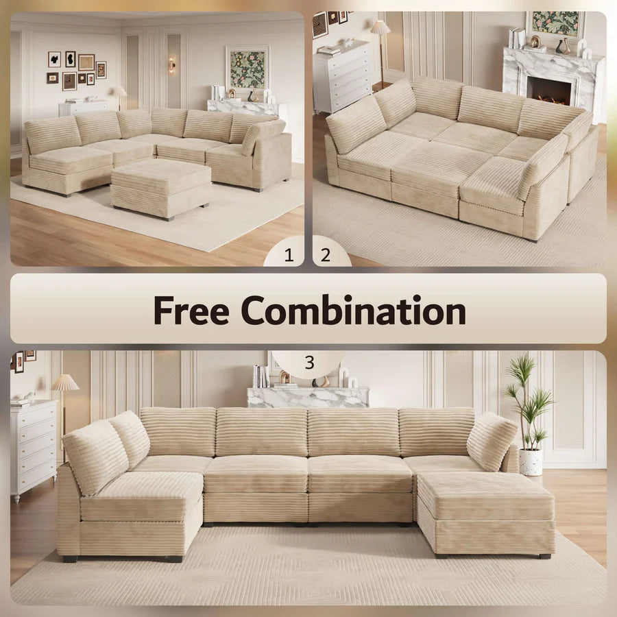 130.7" Modular Sectional Sofa Couch, U-Shaped Minimalist Couches with Sofa Bed Chaise