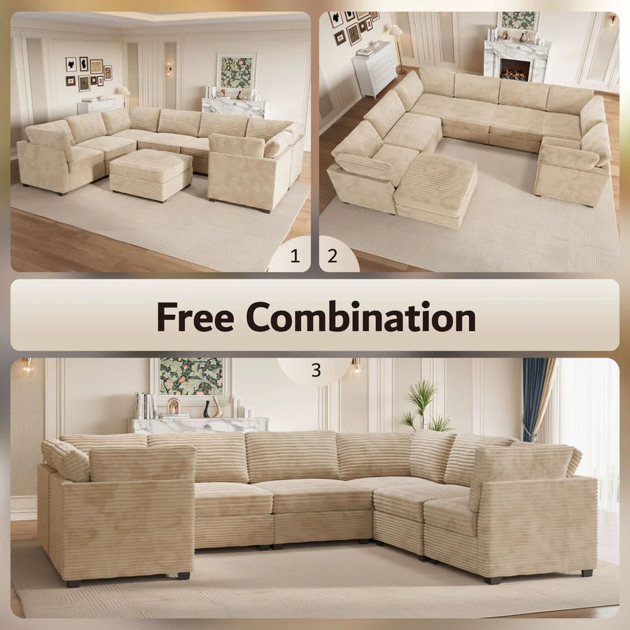 130.7" Modular Sectional Sofa Couch, U-Shaped Minimalist Couches with Sofa Bed Chaise