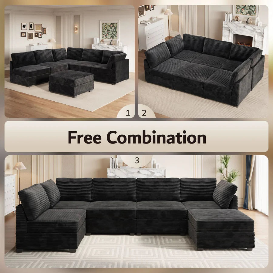 130.7" Modular Sectional Sofa Couch, U-Shaped Minimalist Couches with Sofa Bed Chaise