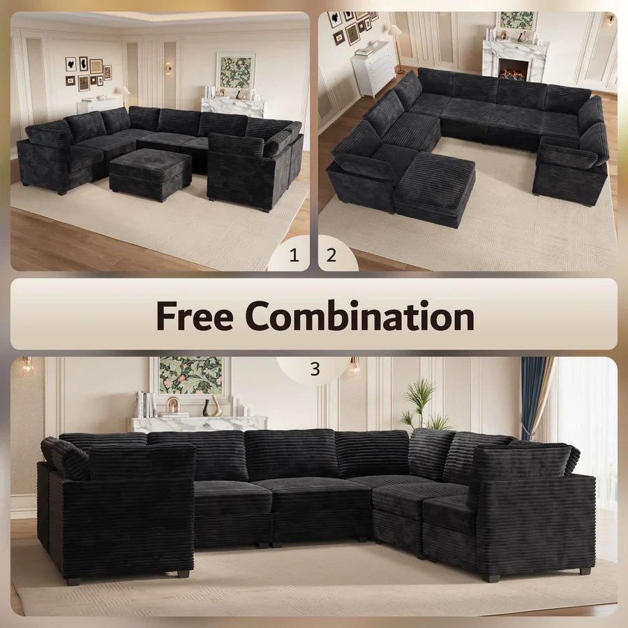 130.7" Modular Sectional Sofa Couch, U-Shaped Minimalist Couches with Sofa Bed Chaise
