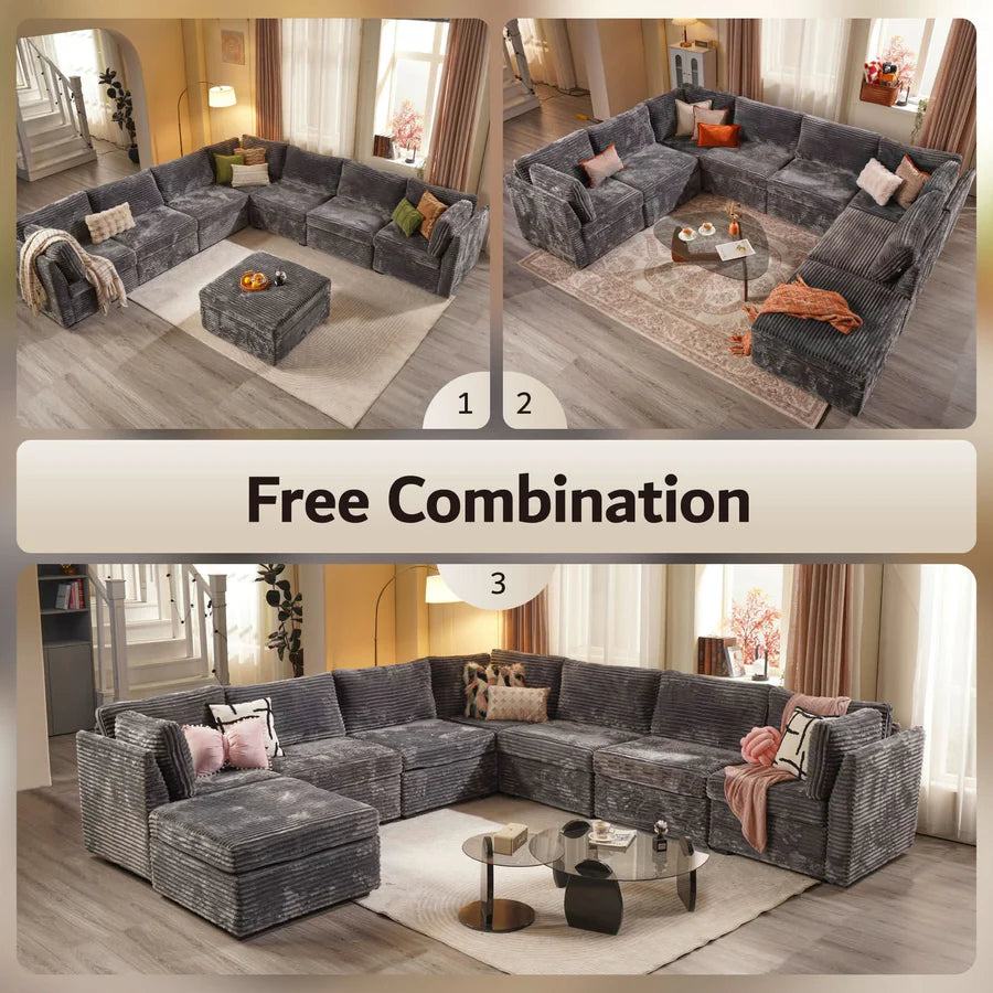 163.4" Modular Sectional Sofa Couch, L-Shaped Minimalist Couches with Ottoman Chaise