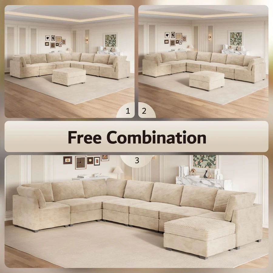 163.4" Modular Sectional Sofa Couch, L-Shaped Minimalist Couches with Ottoman Chaise
