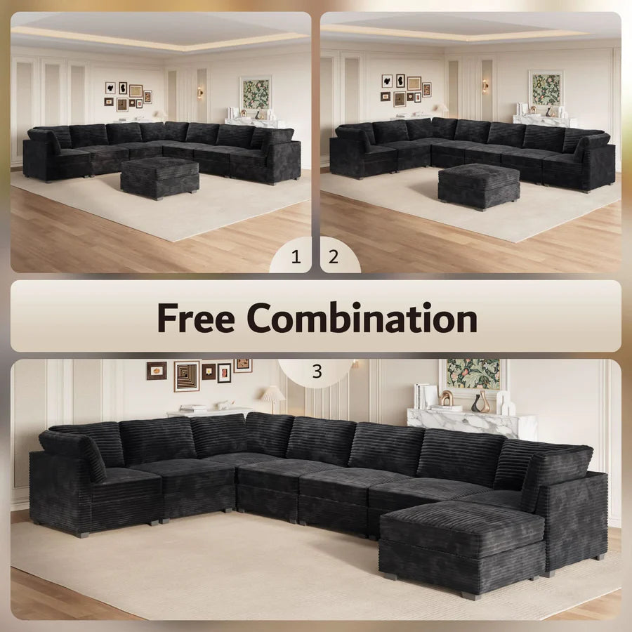 163.4" Modular Sectional Sofa Couch, L-Shaped Minimalist Couches with Ottoman Chaise