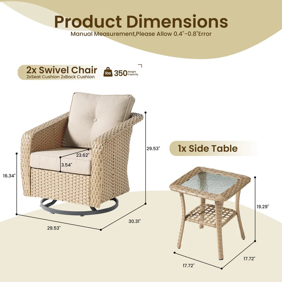 3 Pieces Patio Glider Chair Set, only table (no stools)