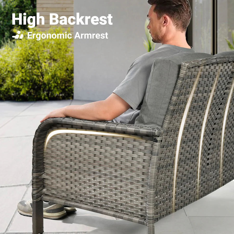 5-Piece Patio Set with Fire Pit Table,All Weather Grey Wicker Chairs & Cushions
