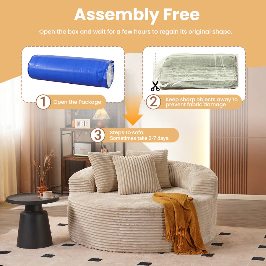 59" O-Shape Modular Couch, Plush Corduroy Fabric, No Assembly Required