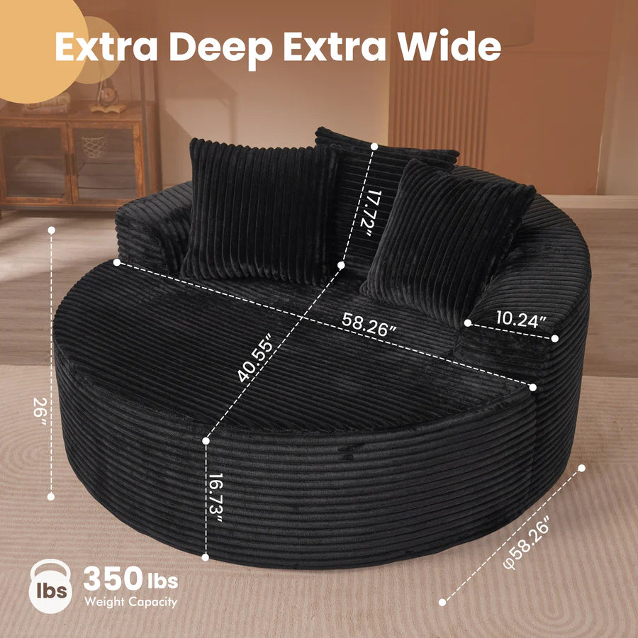 59" O-Shape Modular Couch, Plush Corduroy Fabric, No Assembly Required