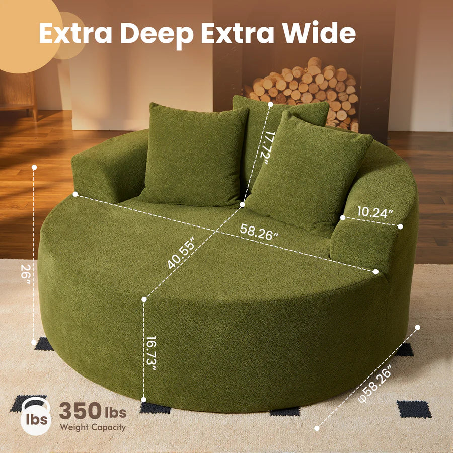59" O-Shape Modular Couch, Plush Corduroy Fabric, No Assembly Required