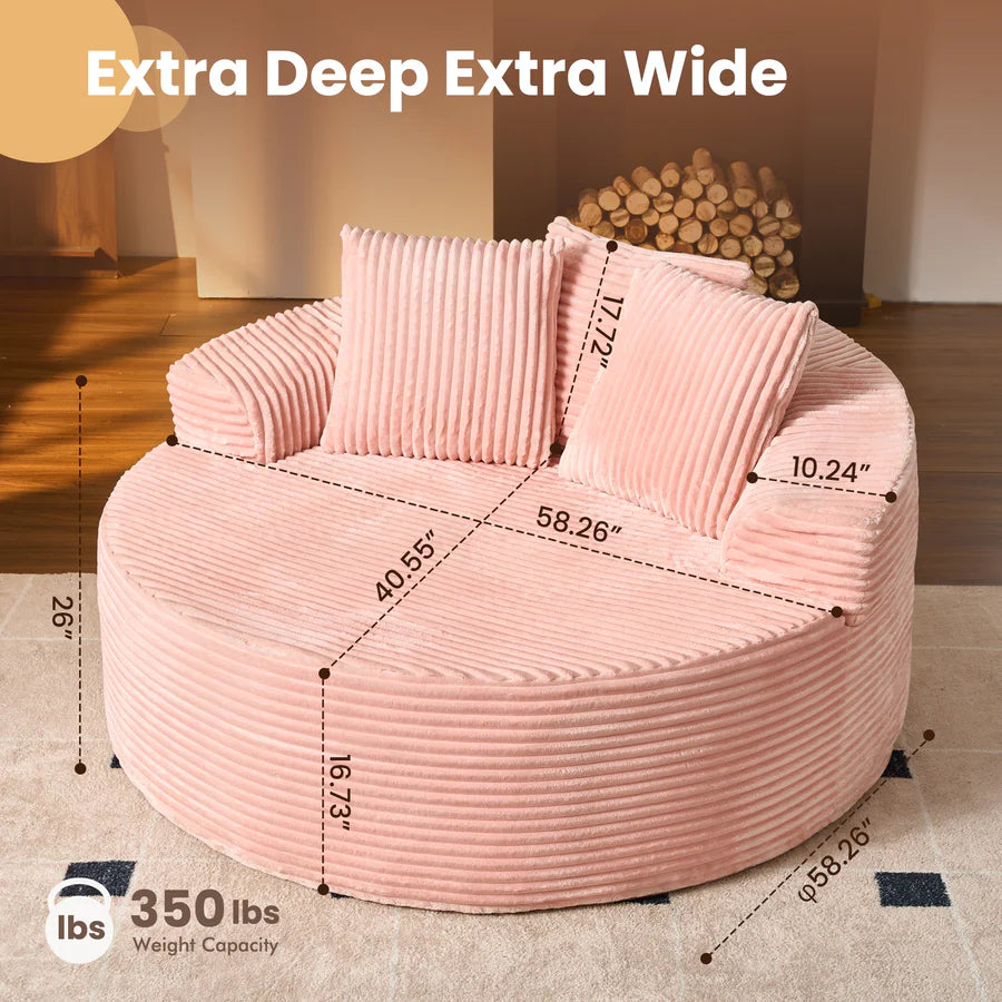 59" O-Shape Modular Couch, Plush Corduroy Fabric, No Assembly Required
