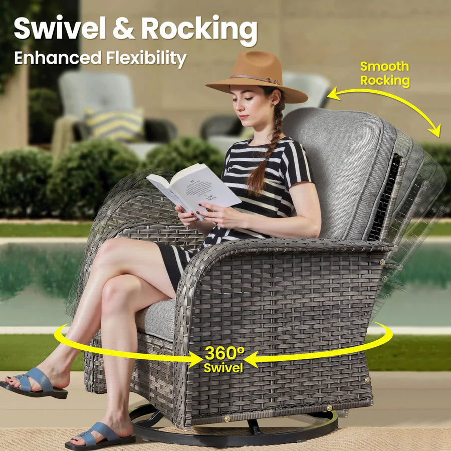 5 Pieces Patio Furniture Set, Outdoor Wicker Sofa with Swivel Chairs