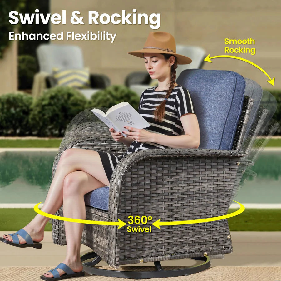 5 Pieces Patio Furniture Set, Outdoor Wicker Sofa with Swivel Chairs