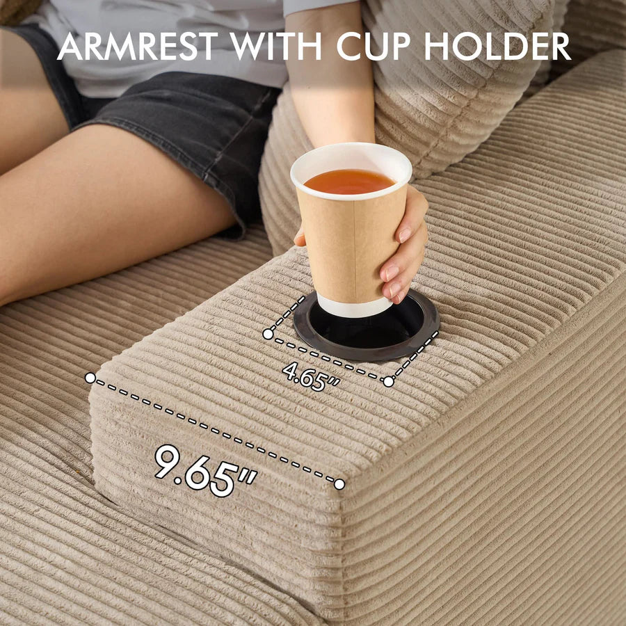 67" Oversized Chaise Lounge ,Corduroy Sleeper Sofa with Cup Holders