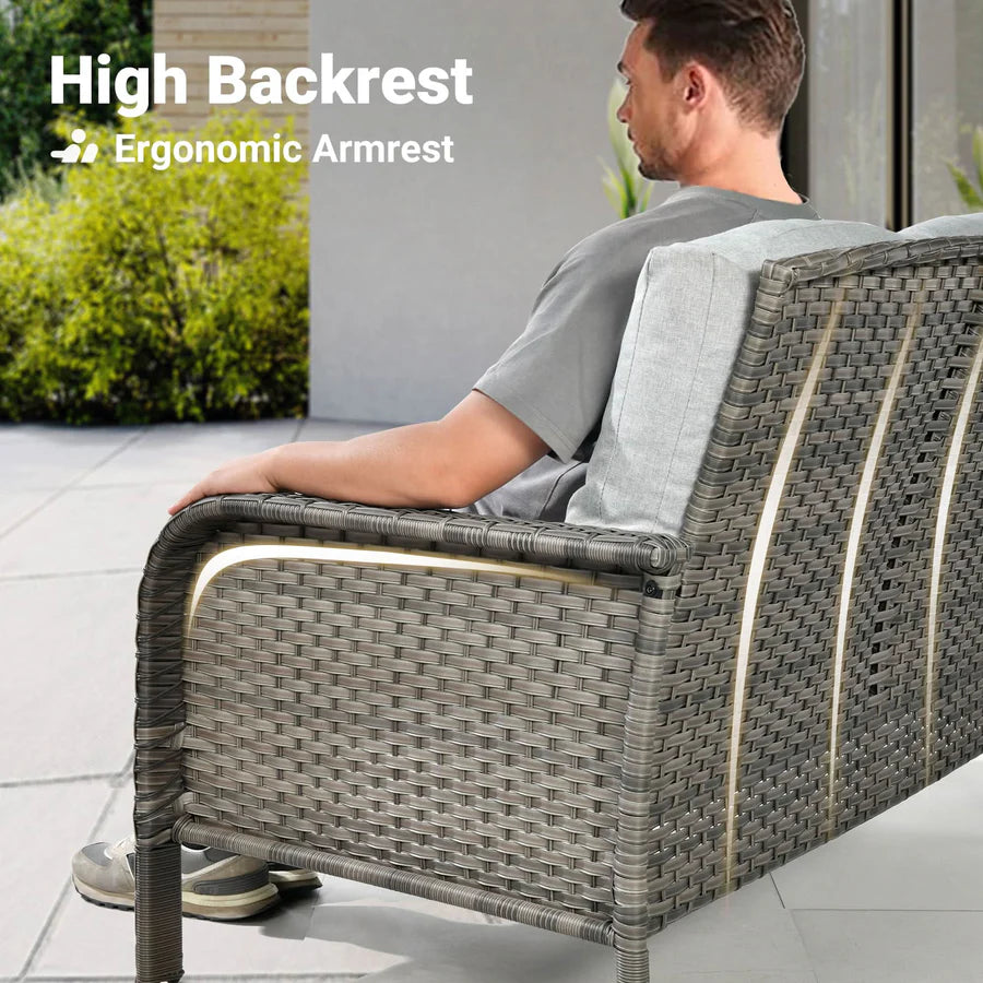 6-Piece Wicker Patio Furniture Set, All-Weather Rattan Conversation Bistro Loveseat Chair and Table Set for Backyard