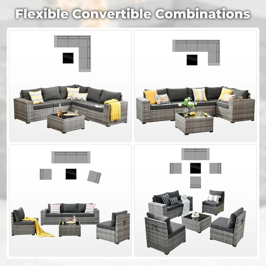 6 Pieces Outdoor Sectional Sofa with 7.68'' Broad Handrails