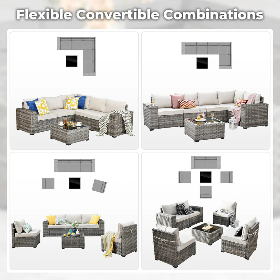 6 Pieces Outdoor Sectional Sofa with 7.68'' Broad Handrails
