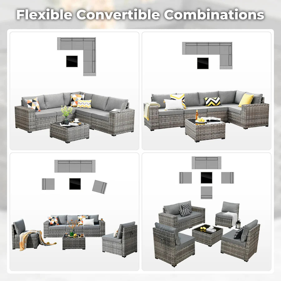 6 Pieces Outdoor Sectional Sofa with 7.68'' Broad Handrails