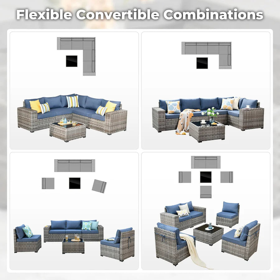 6 Pieces Outdoor Sectional Sofa with 7.68'' Broad Handrails