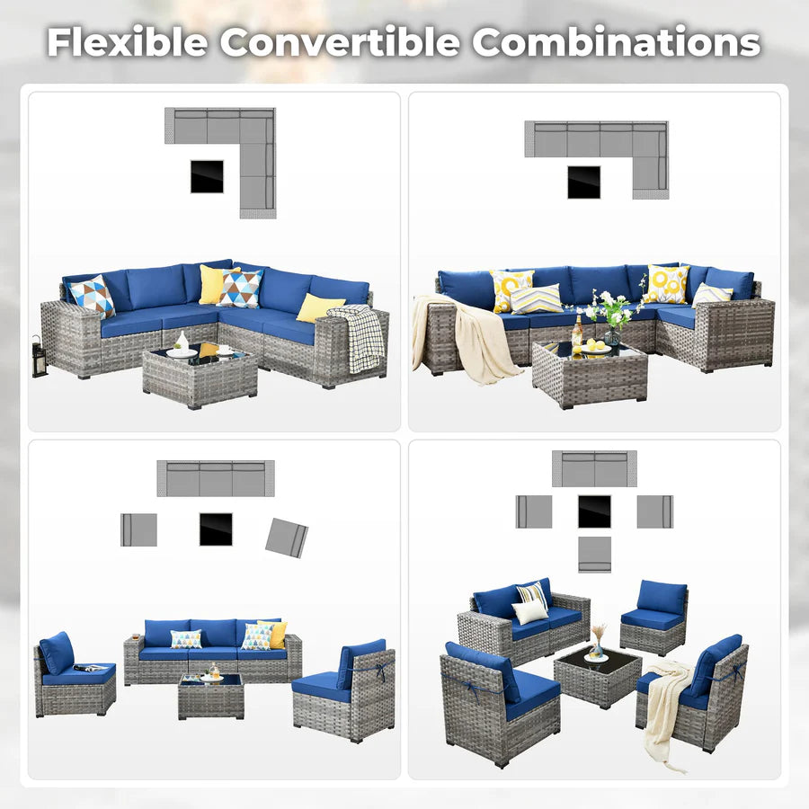 6 Pieces Outdoor Sectional Sofa with 7.68'' Broad Handrails