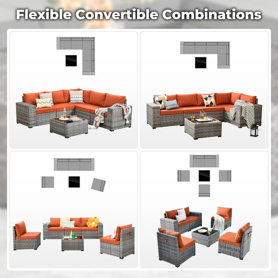 6 Pieces Outdoor Sectional Sofa with 7.68'' Broad Handrails