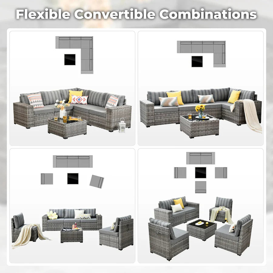 6 Pieces Outdoor Sectional Sofa with 7.68'' Broad Handrails